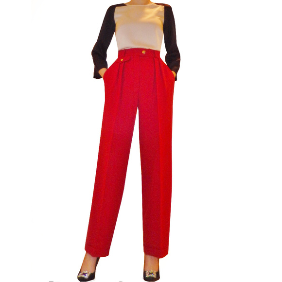 Escada Pants - ESCADA Wide Leg Red Pants sz 34 Tailored